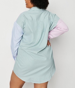 New Fashion Spring Autumn Blocked Color Women Plus Size <strong>pink</strong> Stripe Cotton Shirt <strong>Dress</strong> - Product Image 4