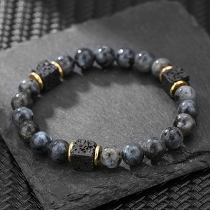 Perles givrées noires et <span class=keywords><strong>bracelet</strong></span> élastique d'espacement <span class=keywords><strong>de</strong></span> bloc <span class=keywords><strong>de</strong></span> <span class=keywords><strong>volcan</strong></span> <span class=keywords><strong>de</strong></span> <span class=keywords><strong>lave</strong></span>, un cadeau d'encouragement festif pour les hommes - Product Image 3
