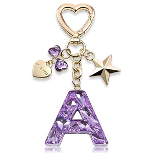 Llavero con Letra Inicial en Inglé<span class=keywords><strong>s</strong></span>, Diseño de Estrella, Corazón y Lazo, Colgante de Cobre Brillante, Accesorio para Bolsos, para TI - Product Image 3