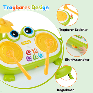 Tambour musical grenouille, jouet éducatif en plastique, instrument de percussion avec boutons et bâtonnets colorés, 0-24 mois - Product Image 2