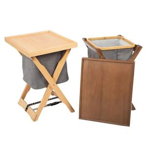 Wooden <b>Camping</b> Folding Portable Shelf With <b>Storage</b> Bags Beech Wood Multifunction Folding <b>Camping</b> Kitchen <b>Table</b> Wooden Dustbox - Product Image 3