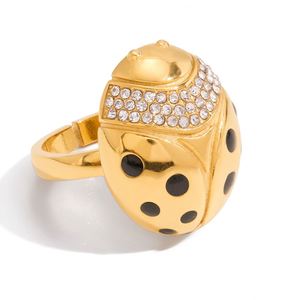Bague <span class=keywords><strong>vintage</strong></span> en pierres précieuses, zircon, <span class=keywords><strong>coccinelle</strong></span>, plaqué or PVD, bijoux étanches en acier inoxydable, <span class=keywords><strong>accessoires</strong></span> Y1479 - Product Image 6