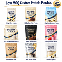 Sac d'emballage personnalisé pour poudre protéinée 1 kg, qualité alimentaire, noir mat, sachet de protéines de lactosérum à fond plat en Mylar avec fermeture éclair