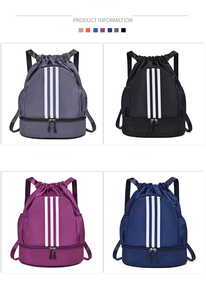 Sac à dos de sport imperméable personnalisé avec logo, sac à dos à cordon de serrage léger et portable en nylon avec poche zippée - Product Image 6