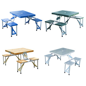 Mesa y Sillas Plegables de Plástico Portátiles para Exteriores, Mesa de Picnic para Barbacoa con Sombrilla - Product Image 6