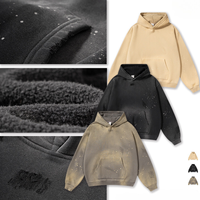 Sweat à capuche homme personnalisé avec logo, coupe ample vintage vieillie, en molleton bouclette 360 g/m², sans cordon, délavé à l'acide, coupe oversize et épaisse
