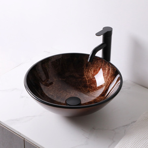 Récipient rond en verre avec drain escamotable <span class=keywords><strong>de</strong></span> 17 pouces en verre trempé argenté Lavabo <span class=keywords><strong>de</strong></span> salle <span class=keywords><strong>de</strong></span> bain en forme <span class=keywords><strong>de</strong></span> <span class=keywords><strong>bateau</strong></span> Éviers à bol à montage supérieur - Product Image 2