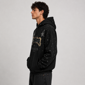 Sweat à capuche noir délavé en coton et polyester, coupe oversize pour homme, imprimé personnalisé, sans doublure, tendance, pour la vente en gros, Assentials Trendige - Product Image 2