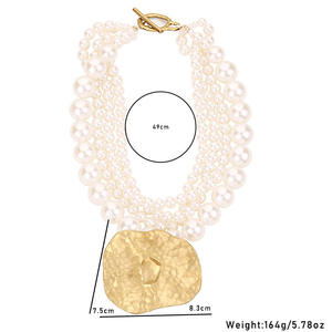 Kalung Mutiara Plastik Berlapis Mewah Grosir, Kalung Liontin Berlapis Emas Trendy dari Paduan Logam untuk Wanita - Product Image 2