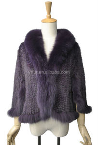 YR332A Estilo Clássico Senhoras Partido Roubou Mão <span class=keywords><strong>Real</strong></span> Mink Malha Com Pele De Raposa Poncho <span class=keywords><strong>Jacket</strong></span>