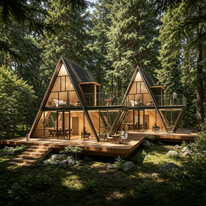 Maison préfabriquée de luxe moderne, maison préfabriquée à toit triangulaire en forme de A pour les projets de villégiature, Airbnb et de retraite en camping - Product Image 1