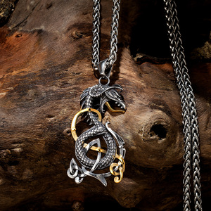 Collier pendentif en acier inoxydable avec nœud celtique, dragon viking nordique, 60 cm, bijoux pour homme, cadeau - Product Image 2