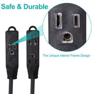 Cable de Extensión de Corriente Alterna de 3 Clavijas, 15 A, 125 V, Estándar Estadounidense, de 1 a 3 Tomas, de Alta Resistencia, Regleta de Alimentación Multiusos / para Kioscos Comerciales - Product Image 4