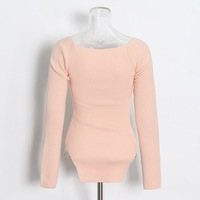 Damen pullover Langarm Vierkant ausschnitt Schulter unregelmäßig Slim Fit Bottom ing Top Einfarbige Pullover Pendler Strickwaren