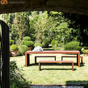 Ensemble table et banc de jardin en acier Corten, mobilier d'extérieur au design moderne, résistant aux intempéries, pour salon et salle à manger - Product Image 4
