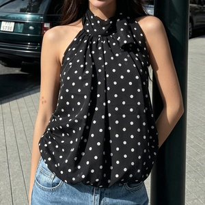 Wholesale Y2K Sexy Streetwear Polka Dot Halter Neck High Collar <b>Bubble</b> Hem Tank <b>Top</b> for Women - Product Image 4