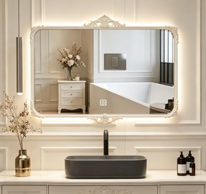 LED Silver Frameless Modern Anti-Fog Touch Switch Glass Wall-Mounted Bathroom <b>Vanity</b> <b>Makeup</b> Mirror Backlit - Product Image 3