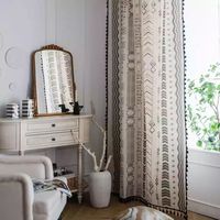 Innermor Ready-Made Faux Linen Salon Fenêtre Rideau Impression Géométrique avec Gland Décor À La Maison Rideaux