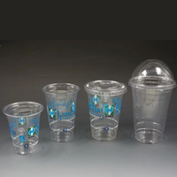 Gobelets en plastique PET personnalisés avec logo, 8/10/12/16/24 oz, avec couvercles plats pour café, lait, thé, usage commercial