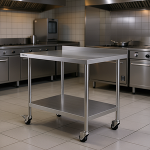 Table de travail en acier inoxydable Vevor 24x36 pouces, robuste, hauteur réglable, roulettes, finition polie, table de préparation pour cuisine commerciale - Product Image 2