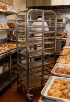 Chariot de cuisine professionnel en acier inoxydable avec plusieurs étagères de rangement et construction robuste