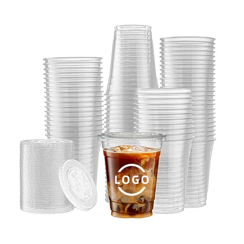 Tasse en plastique jetable écologique compostable biodégradable clair PLA PET PP tasse en plastique avec couvercle