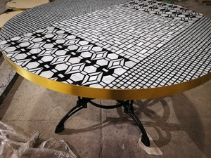 <span class=keywords><strong>Tavolino</strong></span> da Caffè Moderno in <span class=keywords><strong>Mosaico</strong></span> di Marmo Bianco e Nero con Specchio - Product Image 6