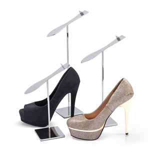 Support commercial réglable de support de chaussures de hall d'exposition d'acier inoxydable de forte capacité portante d'or personnalisée - Product Image 5