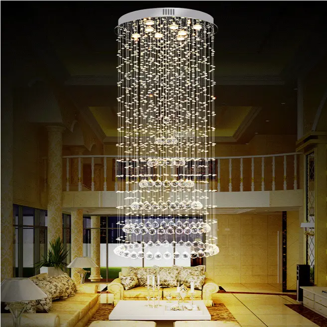 Plafonnier suspendu composé de perles de cristal, design moderne contemporain, de luxe, style américain, idéal pour une villa, un hôtel ou des escaliers