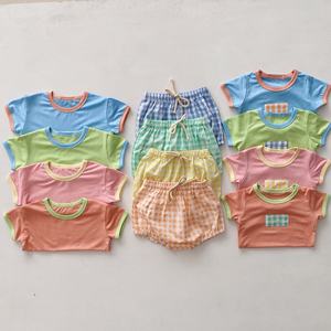 New Style Summer Baby Clothing Sets Male and Female Foreign Style Plaidsuit with Contrast Colors for <strong>Kids</strong> - Product Image 1