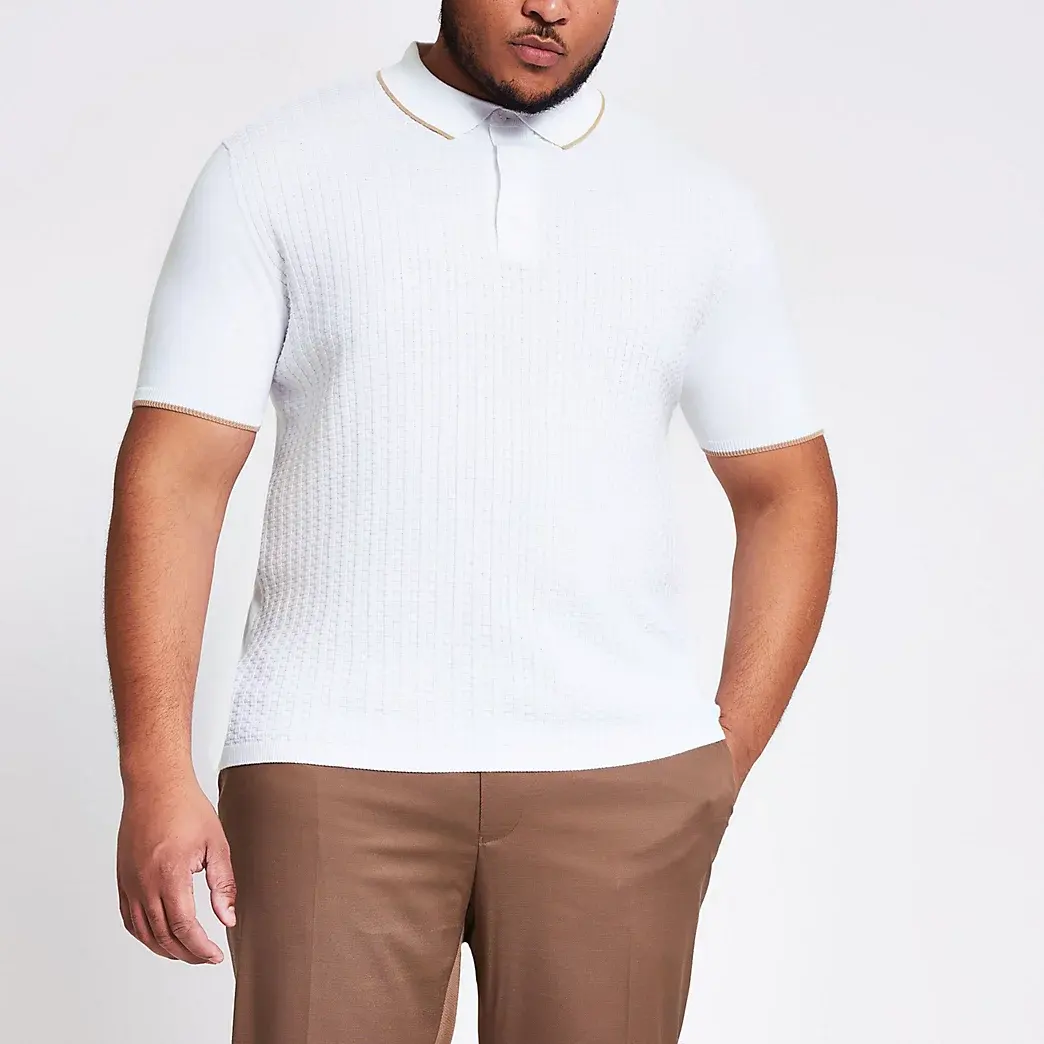 Summer fashion big and tall ecru weaved slim fit polo top t-shirt custom plus size men's clothing polo shirt for men