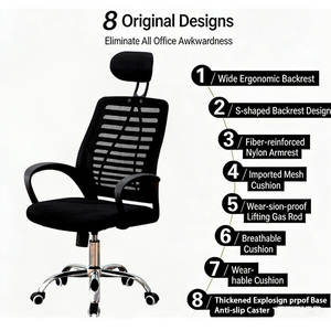 Chaise de <span class=keywords><strong>bureau</strong></span> pivotante confortable pour salle à manger, chaise de <span class=keywords><strong>bureau</strong></span> rotative à dossier en maille avec appui-tête, réglable en hauteur, prix usine - Product Image 2