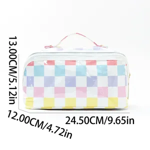 Bolsa de Cosméticos Transparente con Recubrimiento de PVC, Impermeable, con Rayas de Colores, Gran Capacidad, Portátil, con Asa - Product Image 3