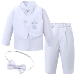 Tenues de baptême personnalisées pour garçons, ensembles pour bébés garçons, cadeaux de baptême, costumes blancs avec chemise habillée, pantalon, broderie croix - Product Image 5