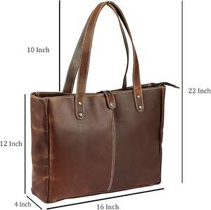 Sac fourre-tout pour femmes en cuir de buffle vintage véritable Sac à main à fermeture éclair à la mode Cartable deux pour le voyage Sac à main Messenger - Product Image 2