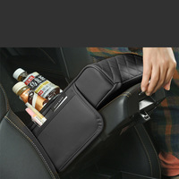 Coussin d'accoudoir de luxe en cuir pour voiture, avec sac de rangement pour console centrale, support de main et boîte à mouchoirs (taille universelle)