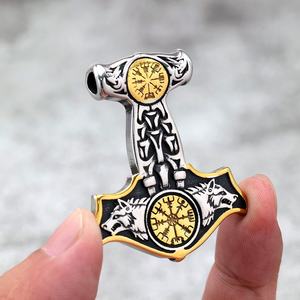 Collier personnalisé en acier inoxydable pour homme, avec pendentifs marteau de Viking Mjolnir, boussole Vegvisir, loup, nœud celtique, cadeau nordique - Product Image 4