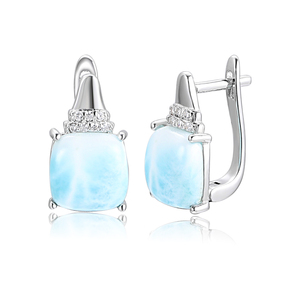 Boucles d'oreilles Larimar en argent sterling 925 finement détaillées aux tons bleus irisés évoquant la grâce sous-marine - Product Image 6