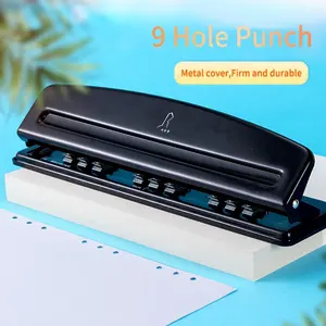 Perforadora rectangular portátil de 9 agujeros, perforadora de papel de tamaño B5, negra, ajustable, Personal, punzón de 9 agujeros