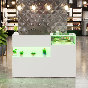 Comptoir <span class=keywords><strong>de</strong></span> réception moderne <span class=keywords><strong>de</strong></span> <span class=keywords><strong>59</strong></span> pouces avec éclairage LED et étagère en verre, élégant comptoir <span class=keywords><strong>de</strong></span> caisse pour le commerce <span class=keywords><strong>de</strong></span> détail avec étagères <span class=keywords><strong>de</strong></span> présentation - Product Image 4