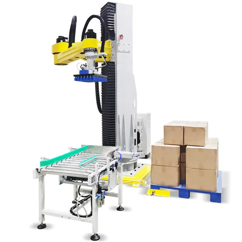 केस और बैग के लिए 2024 स्वचालित कार्टन बॉक्स रोबोट पैलेटाइज़र स्टैकिंग पैलेट रैपिंग मशीन