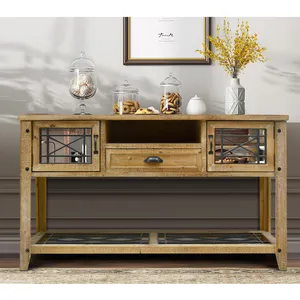 INNOVAHOME farmhouse rustic design accent entryway table solid wood carved long console table for living room