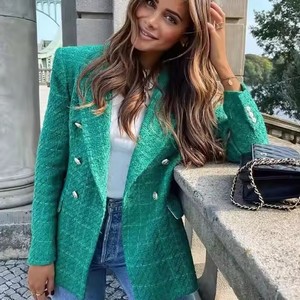 خمر طويلة الأكمام جيوب رفرف ملابس خارجية الإناث أنيقة Vestes النساء أزياء مزدوجة الصدر معطف سترة - Product Image 3