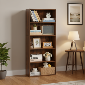 Librería de Madera Marrón de 5 Niveles, Estantería Independiente con Altura Ajustable, Mueble de Salón para Almacenamiento y Exhibición, Diseño Rústico Moderno - Product Image 2