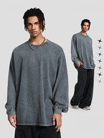 Kaos Lengan Panjang Retro Aged 275G, Kaos Lengan Panjang Merek Streetwear Amerika Berat 275G, Kaos Pria Couple yang Dapat Dicuci