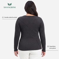 SHANGBINI Haut sans couture à manches longues avec soutien-gorge intégré, grande taille, couche de base thermique lissante 2-en-1, L-4XL