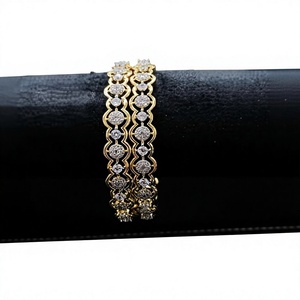 Classic 18K <b>Gold</b> Plated Diamond <b>Bangle</b> <b>Set</b> Women's Wedding Party Wear Geometric Pave Setting <b>Bangles</b> - Product Image 2