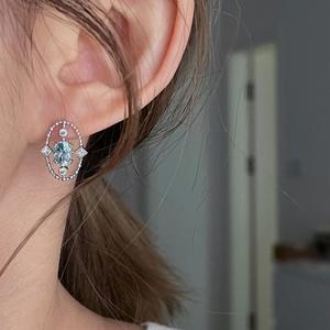 Ensemble de boucles d'oreilles en argent sterling S925 avec diamant bleu vintage, style médiéval du Danube, bijoux de mode de niche - Product Image 3