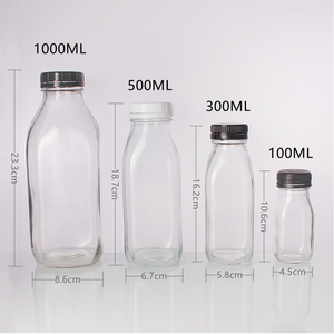 <span class=keywords><strong>Bottiglie</strong></span> in <span class=keywords><strong>Vetro</strong></span> per Alimenti da 300ml <span class=keywords><strong>e</strong></span> 500ml, Barattoli Quadrati per Latte con Coperchi, <span class=keywords><strong>Portabottiglie</strong></span> Trasparente con Coperchi in Plastica - Product Image 2