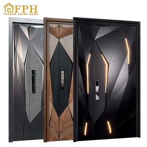 Porte extérieure en aluminium de luxe moderne, porte d'entrée personnalisée pour villa, porte de sécurité intelligente avec éclairage LED - Product Image 2